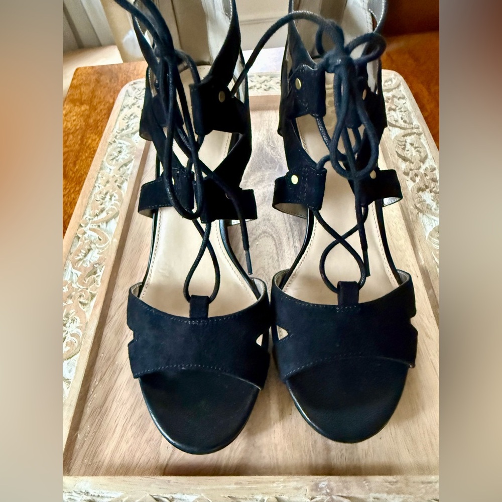 Circus by Sam Edelman Emilia Black Suede Lace-Up Block Heels - Picture 2 of 10